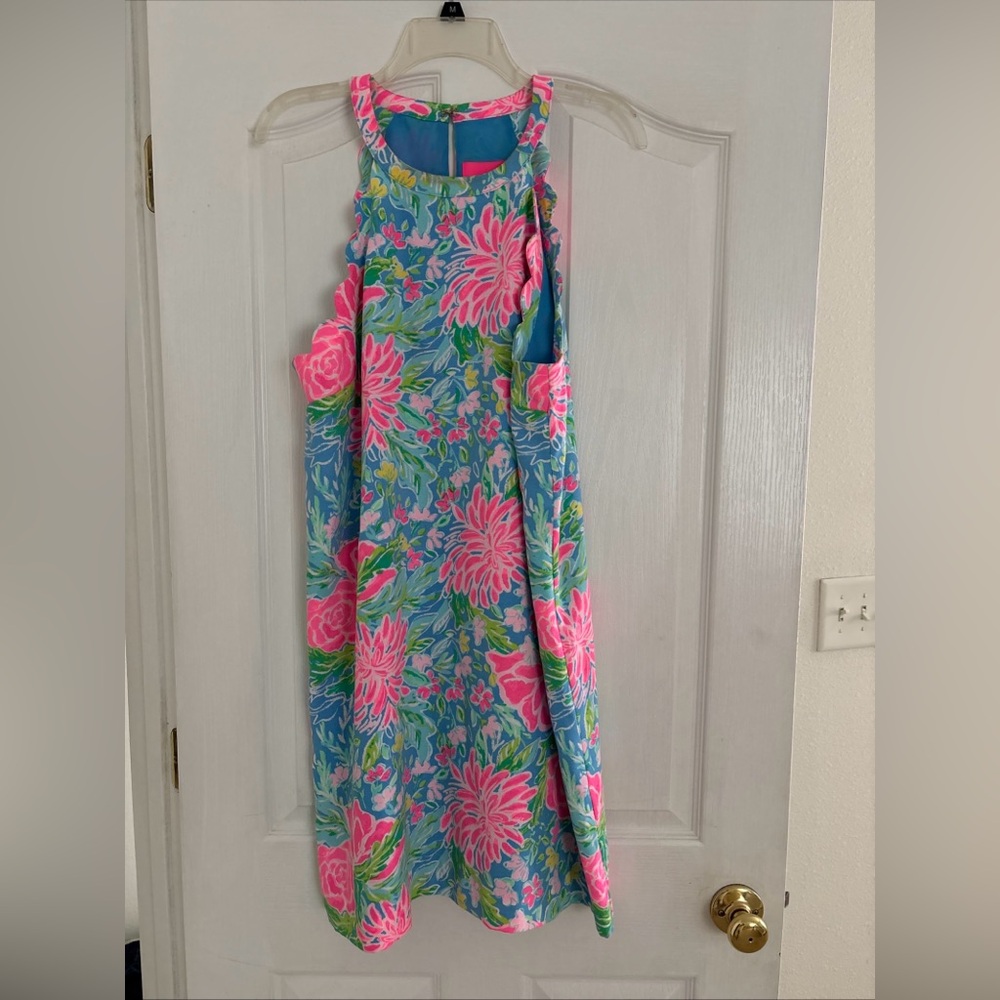 Lilly Pulitzer Scalloped Floral Sleeveless Dress in Blue and Pink XL NWOT